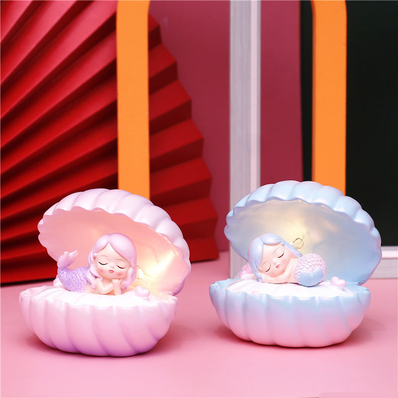 Pearlescent Mermaid Star Lamp Ins Girl Dream Shell Lamp Fairy Decoration Night Light Resin Crafts