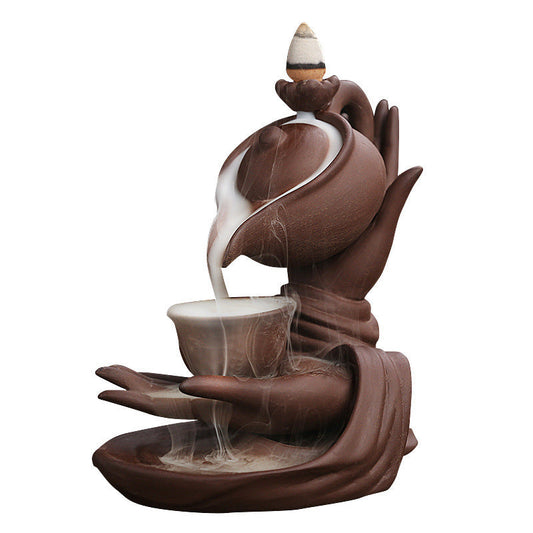 🎁 Ceramic Waterfall Incense Burner Buddha Hand Censer Holder Indoor Smoke Backflow Incense Fountain Buddhist Altar Table Decor (100% off)