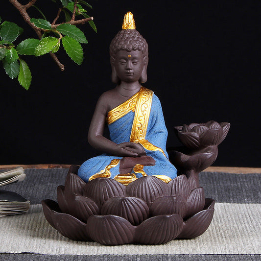 🎁 Sitting Lotus  Buddha Statue Purple Clay High Mountain Flowing Water Ceramic Aromatherapy Oven Lotus Cross-border Creative Decoration (100% off)