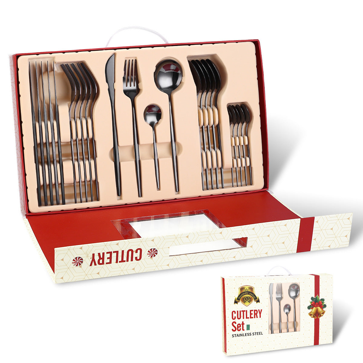 Portugal Stainless Steel Knife, Fork And Spoon Gold-Plated Spray Paint 24-Piece Gift Tableware Set