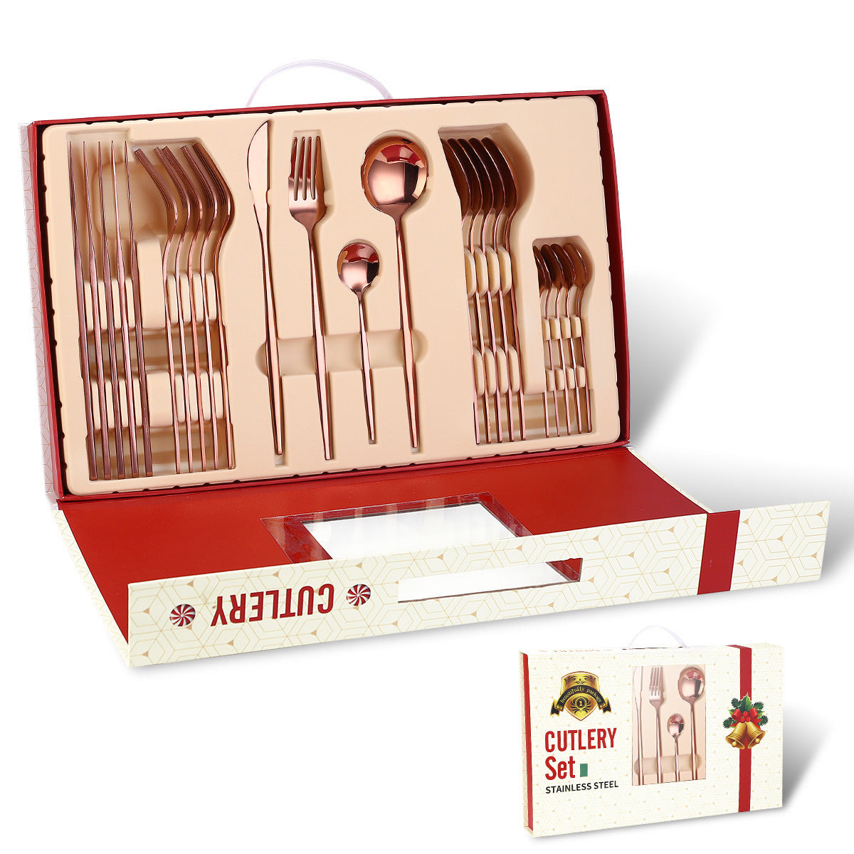 Portugal Stainless Steel Knife, Fork And Spoon Gold-Plated Spray Paint 24-Piece Gift Tableware Set