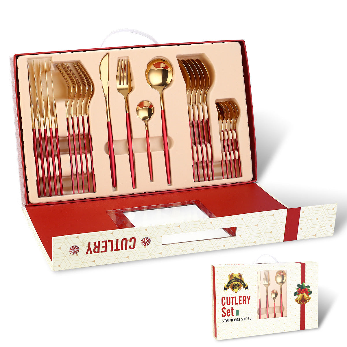 Portugal Stainless Steel Knife, Fork And Spoon Gold-Plated Spray Paint 24-Piece Gift Tableware Set