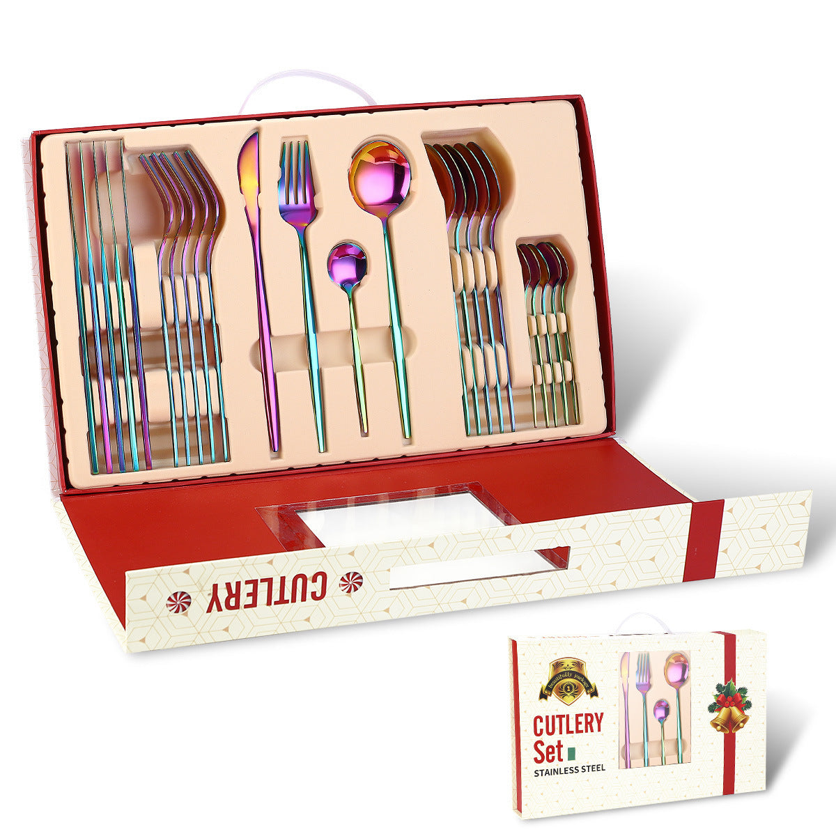Portugal Stainless Steel Knife, Fork And Spoon Gold-Plated Spray Paint 24-Piece Gift Tableware Set