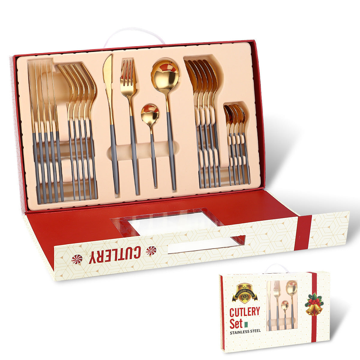 Portugal Stainless Steel Knife, Fork And Spoon Gold-Plated Spray Paint 24-Piece Gift Tableware Set