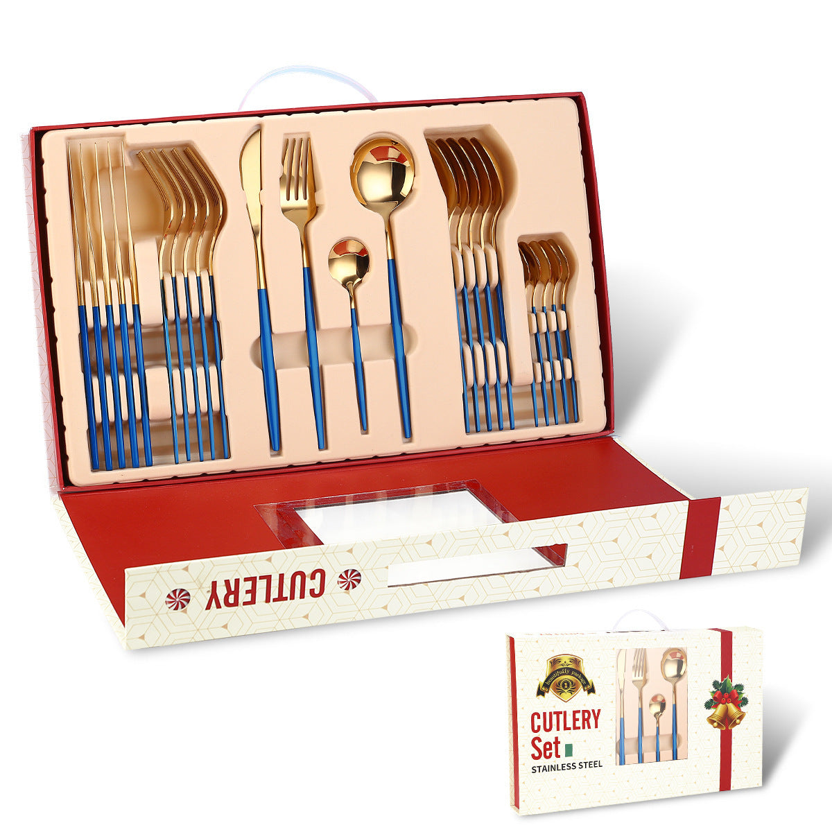 Portugal Stainless Steel Knife, Fork And Spoon Gold-Plated Spray Paint 24-Piece Gift Tableware Set