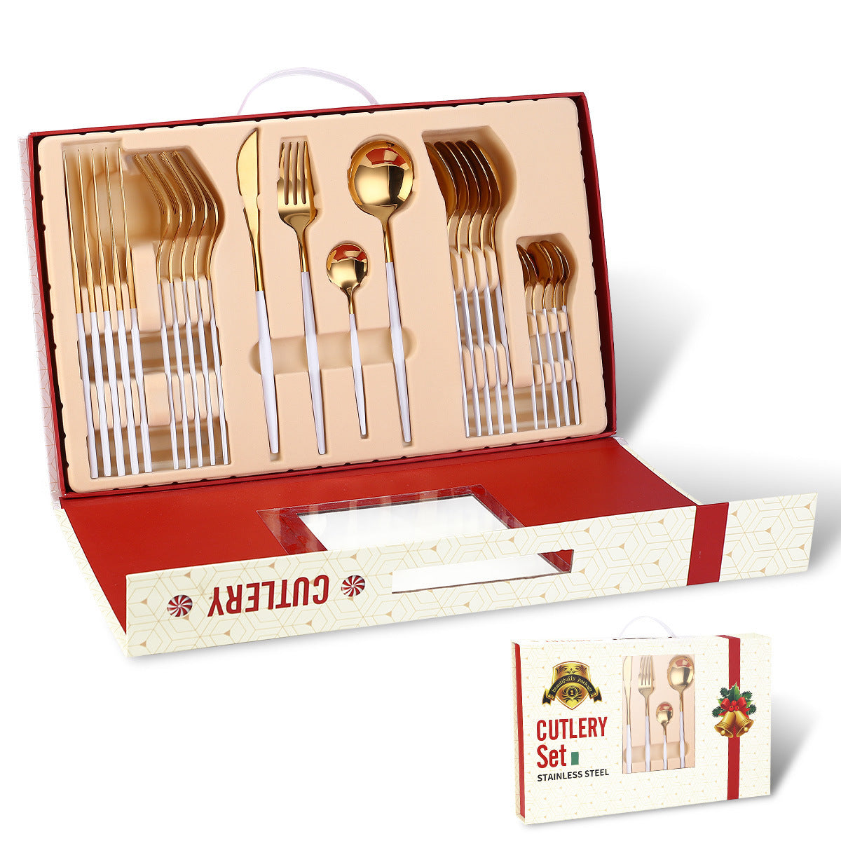 Portugal Stainless Steel Knife, Fork And Spoon Gold-Plated Spray Paint 24-Piece Gift Tableware Set