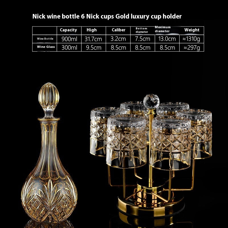 🎁 Luxury Gold Whiskey Shot Glass Wine Bottle Stainless Steel Rotating Cup Holder Gift Set Crystal Glass Wine Glass (100% off)