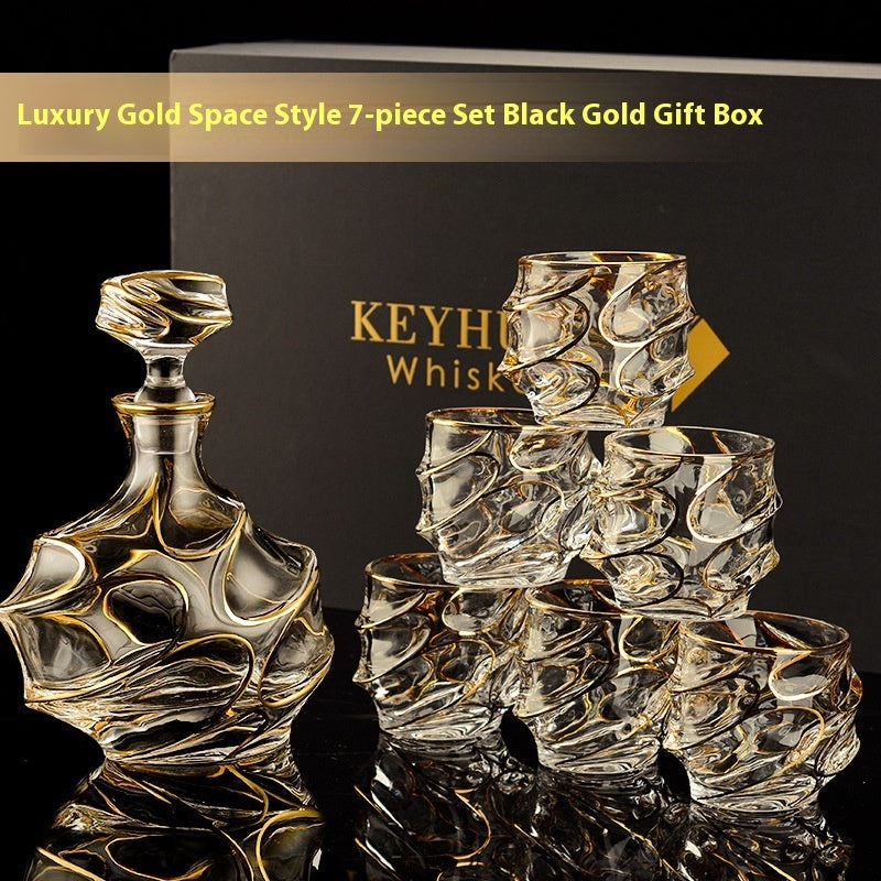 🎁 Luxury Gold Whiskey Shot Glass Wine Bottle Stainless Steel Rotating Cup Holder Gift Set Crystal Glass Wine Glass (100% off)
