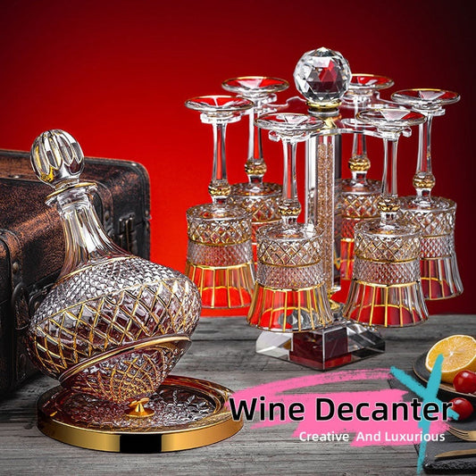 🎁 Good-looking Light Luxury Gold Crystal Household Rotating Gyro Wine Decanter Wine Aerator Mirror Jug Gift Bar Decoration (100% off)