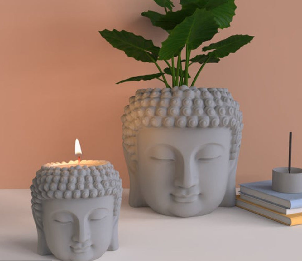 Portrait Buddha Statue Cement Flower Pot Silicone Mold