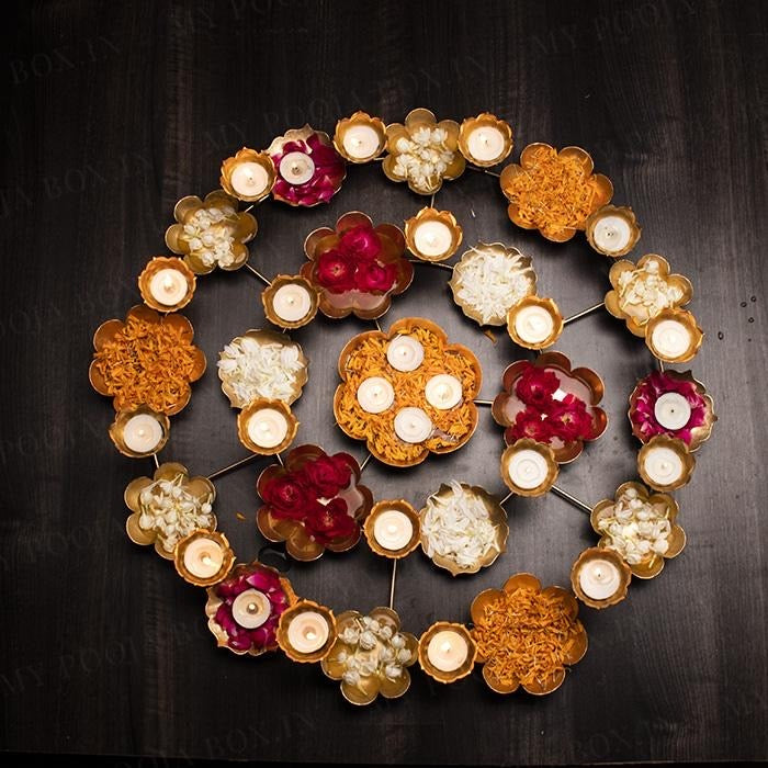 Big metal lotus diya rangoli