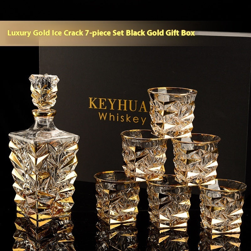 🎁 Luxury Gold Whiskey Shot Glass Wine Bottle Stainless Steel Rotating Cup Holder Gift Set Crystal Glass Wine Glass (100% off)