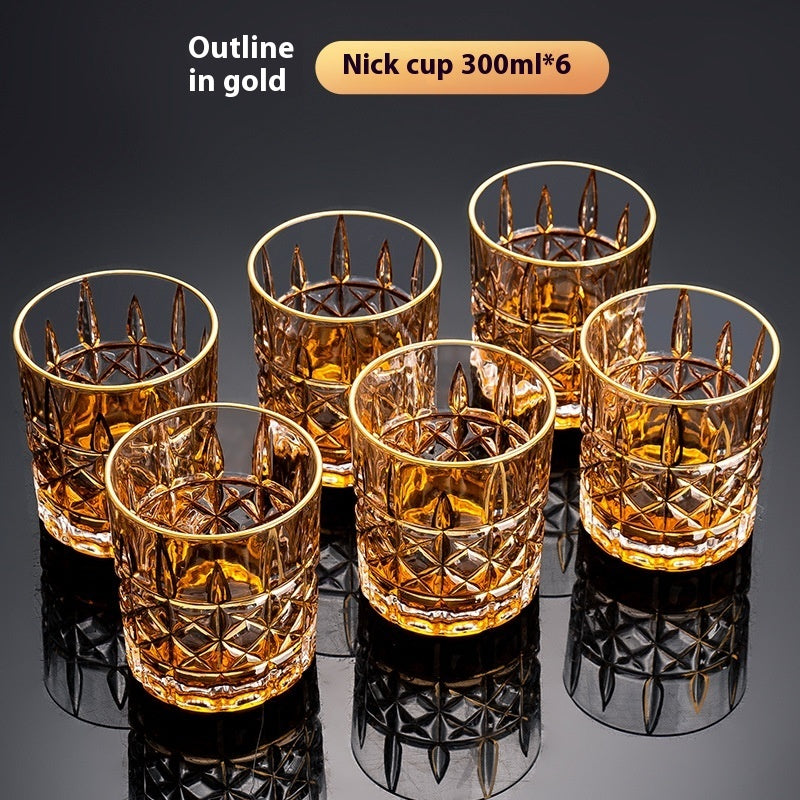 🎁 Luxury Gold Whiskey Shot Glass Wine Bottle Stainless Steel Rotating Cup Holder Gift Set Crystal Glass Wine Glass (100% off)