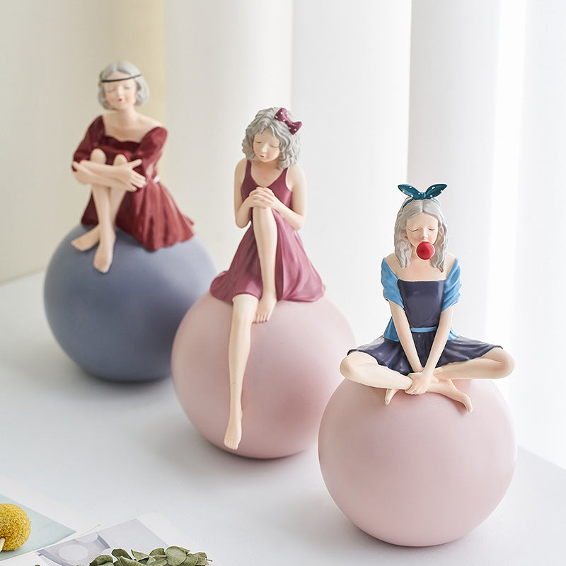 Cute Resin Bubble Girl Character Statue Model Ornaments Home Decoration