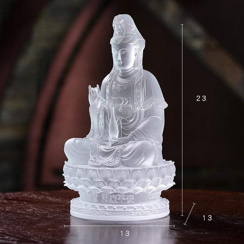 Colored Glass Sending Son Avalokitesvara Buddha Statue Golden Boy And Jade Girl Ornament