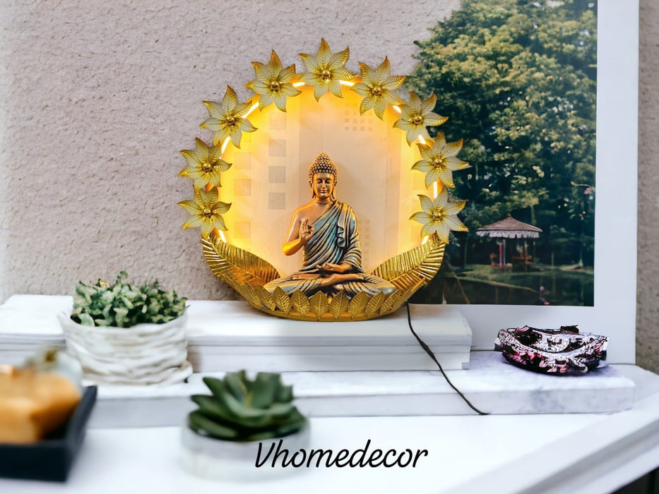 Metal Flower Frame With Buddha Statue 30*12*30