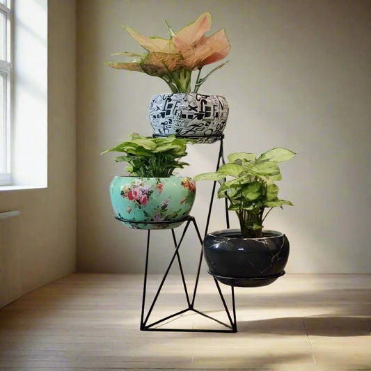 Three Tier Stand With Meena Pots 21*47*55