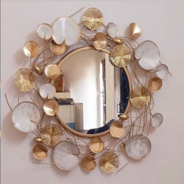 Golden color lotus leaf wall mirror 30*30