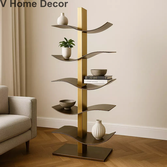 Cascade Bloom Luxury Stainless Steel Rack – Sculptural Asymmetrical Display Shelf (72” H × 24” L × 14” D)