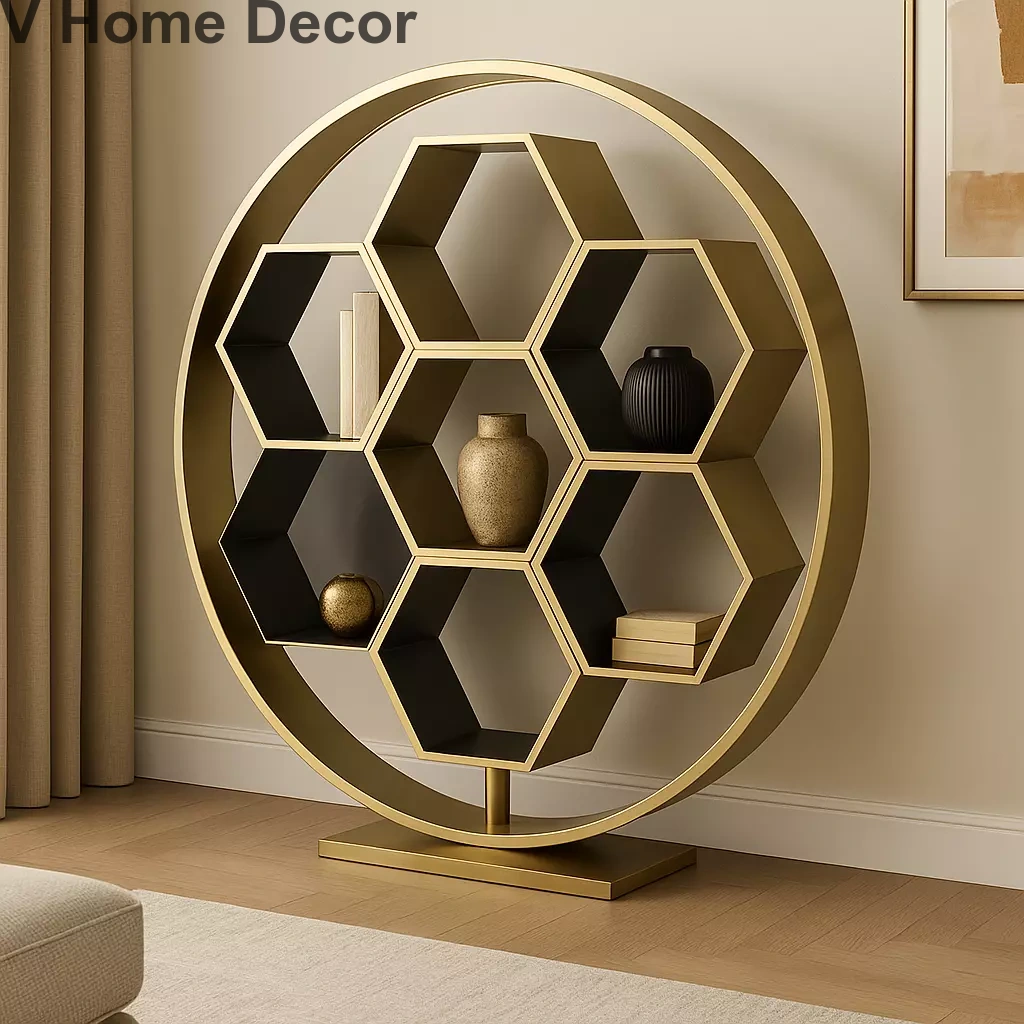 Orbit Hive Luxury Stainless Steel Rack – Modular Hexagon Display Shelf (66” H × 48” L × 16” D)