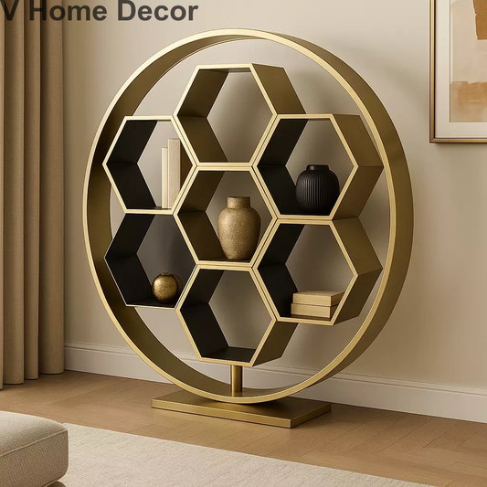 Orbit Hive Luxury Stainless Steel Rack – Modular Hexagon Display Shelf (66” H × 48” L × 16” D)