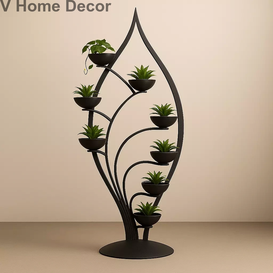Samadhi Flame Planter – Buddha-Inspired Flame-Shaped Iron Sculpture with 9 Cradle Planters (6.5 ft)