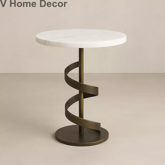 Palani Padai Side Table (15” Marble Top) – Spiral Pedestal Inspired by Tamil Temple Steps