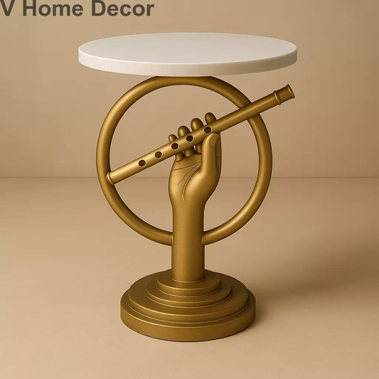 Flute Halo Side Table J (15” Marble Top) – Krishna’s Divine Melody Cast in Sculptural Light