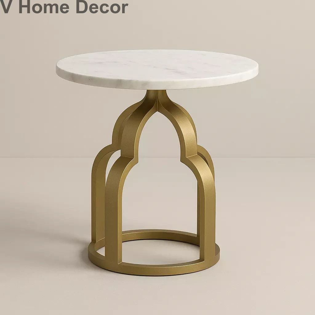Mehrab Mini Side Table (15” Marble Top) – Mughal Arch Metal Pedestal