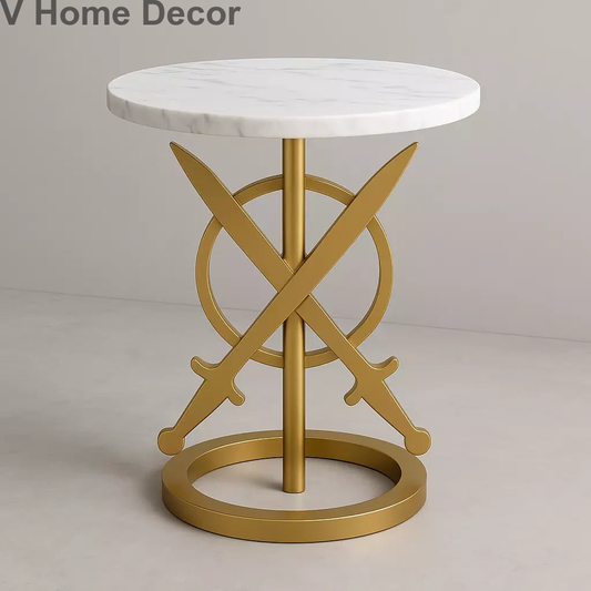Gobind Astra Side Table (15” Marble Top) – Khanda-Inspired Sacred Pedestal