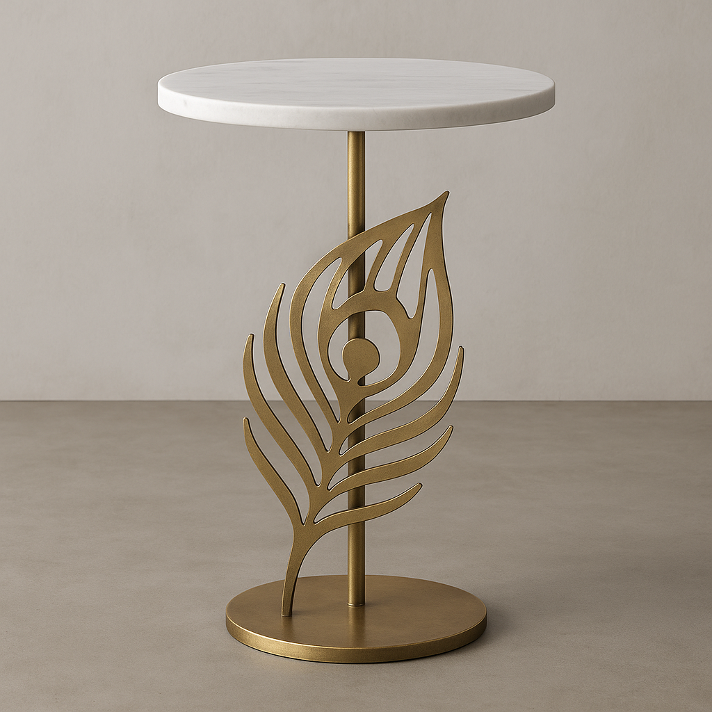 Peacock Feather Table (15” Marble Top) – Grace in Every Curve