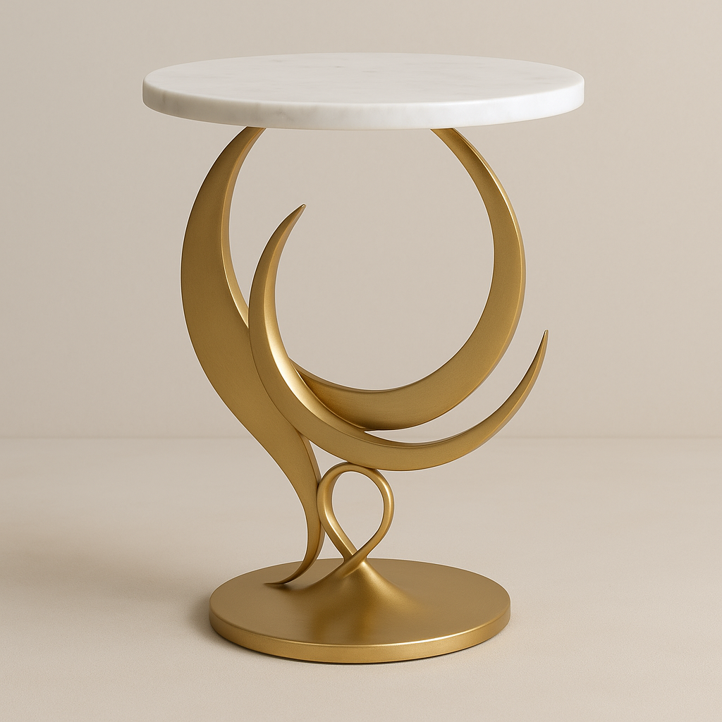 Crescent Grace Table (15” Marble Top) – The Divine Embrace in Sculptural Steel