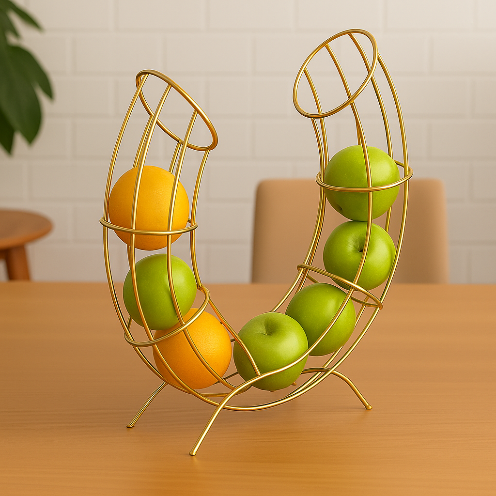 Golden Twin Curve Fruit Slide – Double Gravity Organizer in Electroplated Gold color