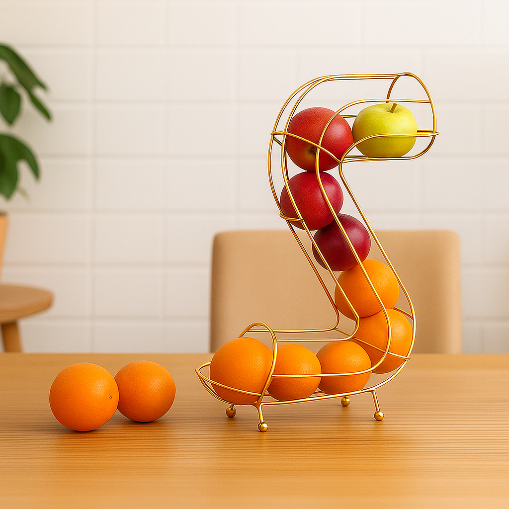 Luxury S-Shaped Gold Fruit Basket – Electroplated Mild Steel Organizer for Dining Table & Kitchen