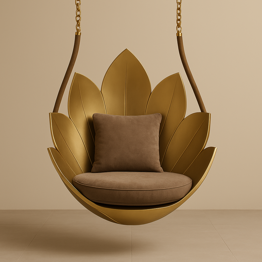 Lotus Arc Throne Hanging Swing with Cushions – 48-Inch Luxury Stainless Steel Jhula for Balcony or Living Room (48x26x48")
