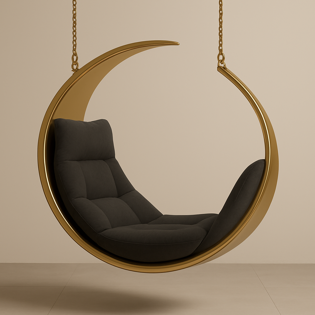 Vortex Shell Hanging Swing with Cushions – 48-Inch Sculptural Stainless Steel Jhula for Living Room or Balcony (48x26x48")
