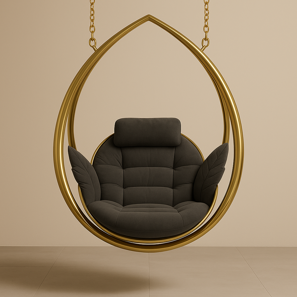 Halo Spire Hanging Swing with Cushions – 48-Inch Arched Stainless Steel Jhula for Living Room or Balcony (48x26x48")