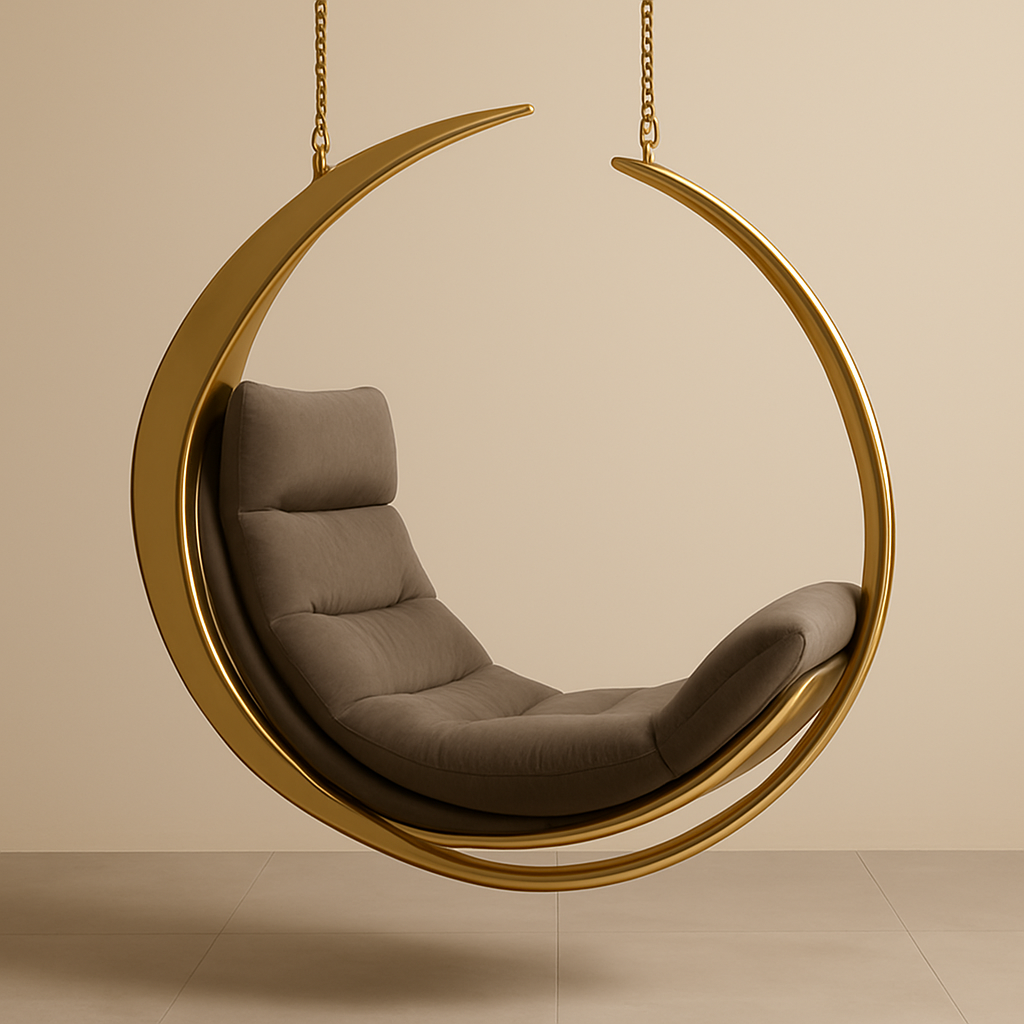 Feather Arc Hanging Swing with Cushions – 48-Inch Stainless Steel Lounge Jhula for Living Room or Balcony (48x26x48")