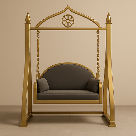 Divine Arch Floor Swing – 60-Inch South Indian Temple-Inspired Freestanding Stainless Steel Jhula with Cushions (60x30x72")