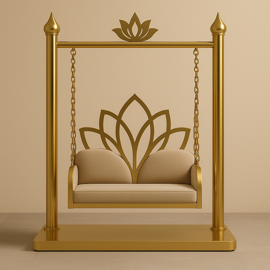 Kalasam Crown Floor Swing – 60-Inch South Indian Temple-Inspired Stainless Steel Jhula with Cushions (60x30x72")
