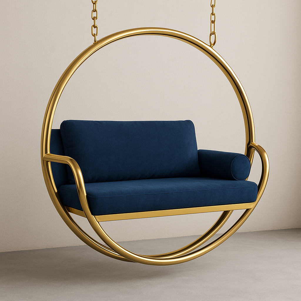 HaloNest Hanging Swing with Cushions – 48-Inch Luxury Stainless Steel Jhula for Living Room or Balcony (48x24x48")