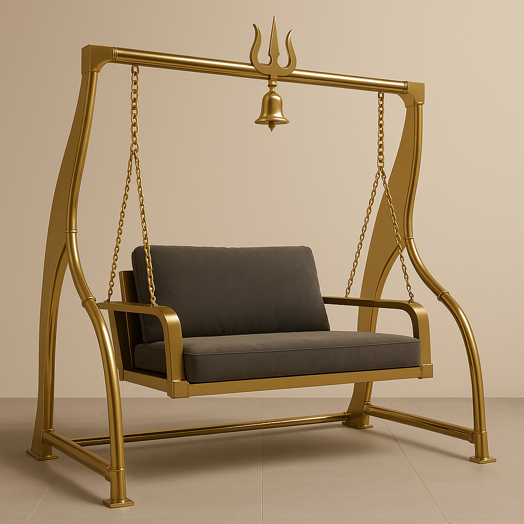 Nandi Nivas Modular Floor Swing – 70-Inch Shiva-Inspired Stainless Steel Jhula with Cushions & Visible Joints for Easy Assembly (70x32x72")