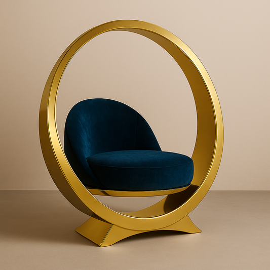 Nebula Throne – Interstellar Accent Chair in Mirror Gold & Cosmic Blue
