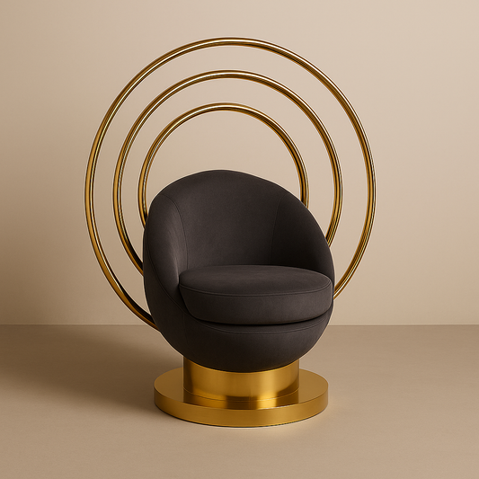 Halo Nebulon Throne – Triple Ring Celestial Lounge in Mirror Golden Color Metal