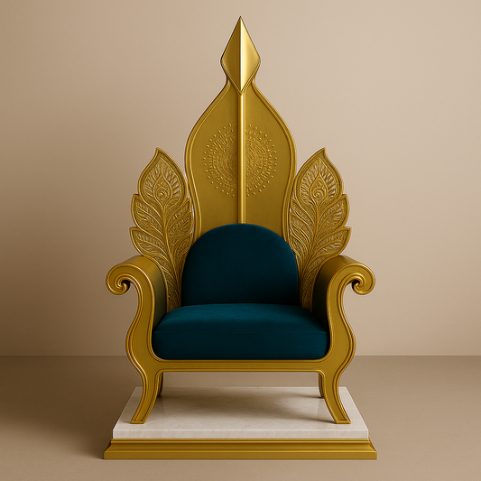 Vel Ascend Throne – Tamil Divine Accent Chair in Golden color Metal & Peacock Blue