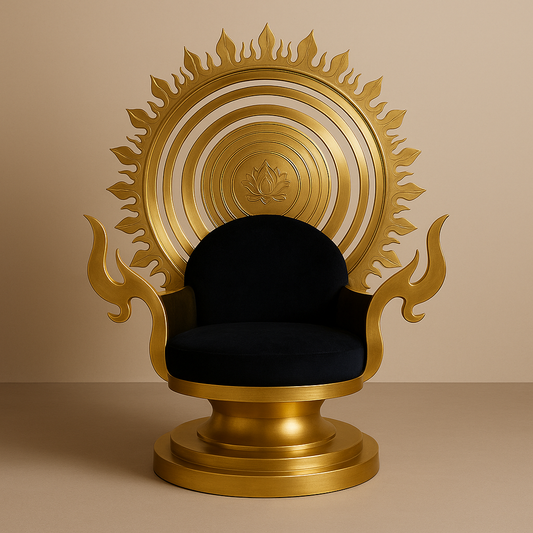 Kireedam Nova Throne – Kerala Crown-Inspired Celestial Seat in Mirror Gold