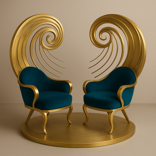Ras Leela Orbit Thrones – Dual Krishna-Inspired Thrones in Satin Gold & Peacock Blue