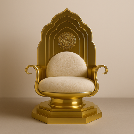 Jharokha Eclipse Throne – Regal Mughal Arch Chair in Golden Color Metal & Emerald