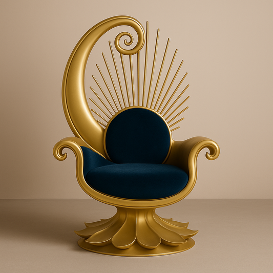 Vishwaroopa Veena Throne – Krishna-Inspired Celestial Seat in Satin Golden Color Metal & Indigo