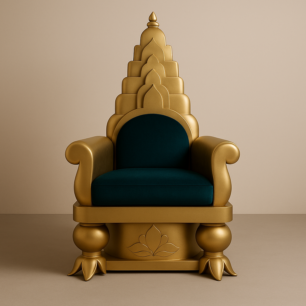 Chakra Vahanam Throne – South Indian Divine Throne in Satin Gold & Violet Velvet